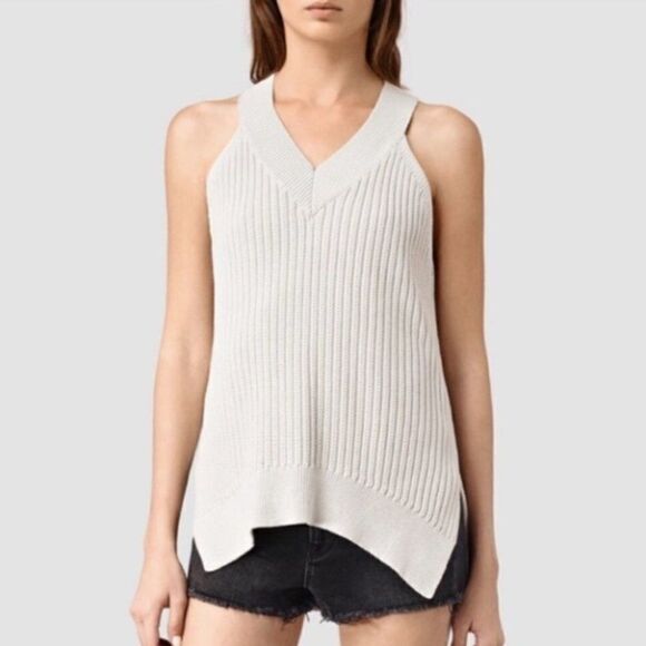MOVING SALE: All Saints Ribbed Pullover Tank Top High-Low Cream Small - Picture 1 of 7
